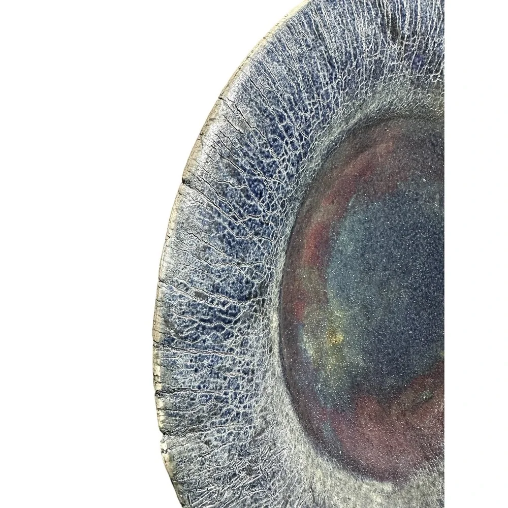 Vintage Raku Pottery Serving Bowl Sgned Meg Biddle 13.5